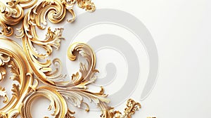 a rich golden baroque ornament delicately engraved on a pristine white background. The intricate details and lavish