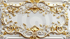 a rich golden baroque ornament delicately engraved on a pristine white background. The intricate details and lavish