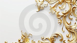 a rich golden baroque ornament delicately engraved on a pristine white background. The intricate details and lavish