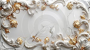 a rich golden baroque ornament delicately engraved on a pristine white background. The intricate details and lavish