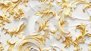 a rich golden baroque ornament delicately engraved on a pristine white background. The intricate details and lavish