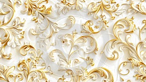 a rich golden baroque ornament delicately engraved on a pristine white background. The intricate details and lavish