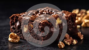 A rich and gooey brownie with a sprinkling of walnuts on top created with Generative AI