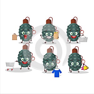 A Rich granade firecracker mascot design style going shopping