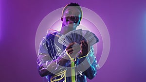 rich guy neon portrait man dollar cash money fan