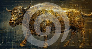 Rich and Immersive Stock Market Bull in Spiritcore Style. Data Visualization. Generative AI