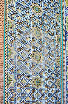 Rich Islamic patterns of Safe Azakhane Mosque, Kerman, Iran