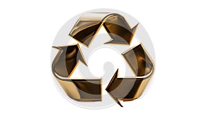 Rich luxury gold recycle symbol sign on white background