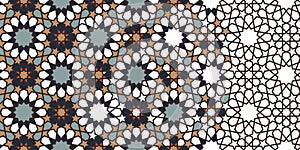 Rich, luxury morocco star, flower seamless vector pattern. Geometric halftone pattern with color morocco arabesque