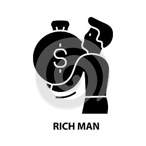 rich man icon, black vector sign with editable strokes, concept illustration