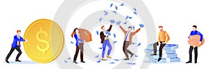 Rich men with money. Vector illustration. Wealth, investment and success design elements. Making money concept