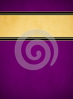 Elegant Rich Purple Parchment. Textured Gold Banner with Black and Gold Trim.