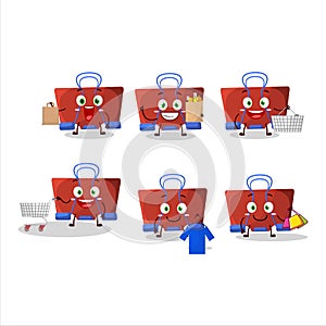 A Rich red binder clip mascot design style going shopping