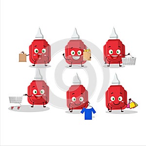 A Rich red correction pen mascot design style going shopping