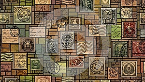 Vintage Postage Stamps and Postmarks Seamless Pattern