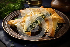 Rich Spanakopita greek pastry. Generate Ai