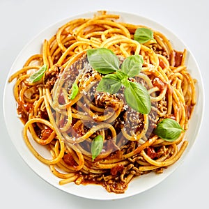 Rich spicy spaghetti Bolognaise with parmesan