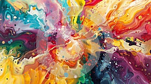 Rich vibrant hues come together in an explosion of paint creating a dynamic piece of art