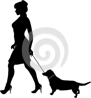 Rich Woman Walking a Dachshund Dog