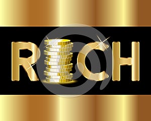 Rich word with golden coins