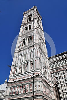 The richly decorate Campanile of the Duomo of Florence.