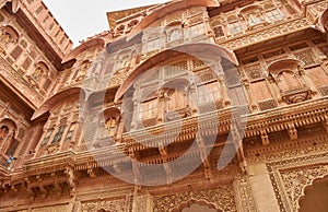 The richly decorated exteriors of the palace inside Mehrangarh Fort i