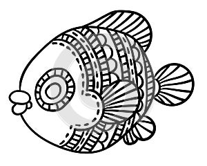 Richly decorated fish hand drawing