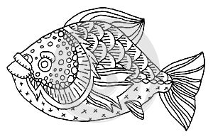 Richly decorated fish hand drawing