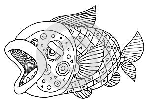 Richly decorated fish hand drawing