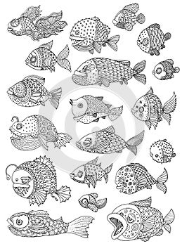 Richly decorated fish hand drawing