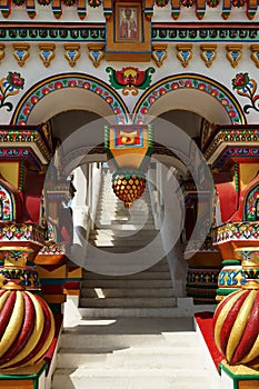 Richly decorated porch in the Russian style