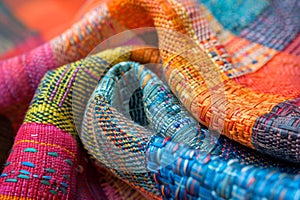 Richly textured and colorful handwoven textiles photo