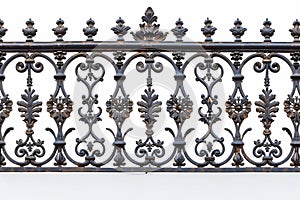 richly textured wrought iron fence detail on white background
