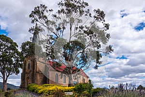 Saint Johns Catholic Church landscape in Richmond, Tasmania, Australia