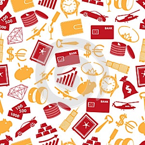 Richness and money theme color icons seamless pattern