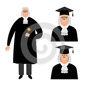 Richter. Cartoon judge vector illustration, legal court character in mantle isolated on white photo