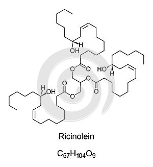Ricinolein, constituent of castor oil, chemical formula and structure