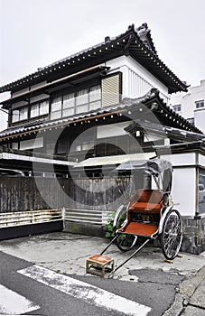 Rickshaw and house scene in Kamakura, Japan