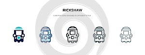 Rickshaw icon in different style vector illustration. two colored and black rickshaw vector icons designed in filled, outline,