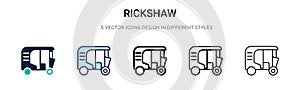 Rickshaw icon in filled, thin line, outline and stroke style. Vector illustration of two colored and black rickshaw vector icons