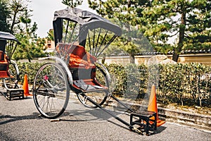 The Rickshaw, a two wheeled human powered taxi in Kyoto, Japan,