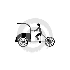 Rickshaw vector icon with driver human powered pedicab.
