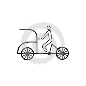 Rickshaw vector icon with driver human powered pedicab.