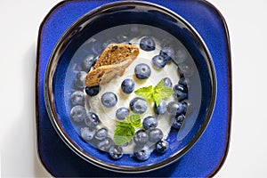 Ricotta cheese with blueberries, healthy breakfast