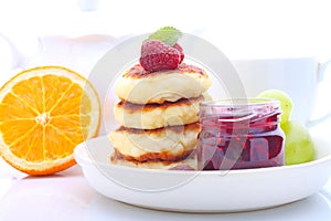 Ricotta pancakes, Syrniki (Cottage cheese pancakes, Fritters of cottage cheese)