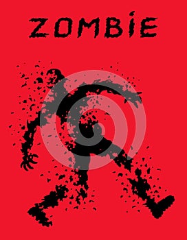 Riddled with bullets zombie soldier silhouette in leaky clothes. Vector illustration.