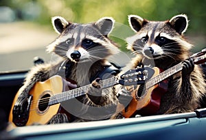 ride guitar funny Three car raccoon