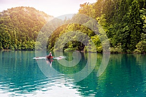 Ride in a rowboat in Plitvice national lakes park