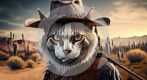 Ride into the Wild West with a Feline Cowboy, generative Ai