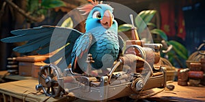 Rideable full size Toy Parrot made from colorful wooden Art photo